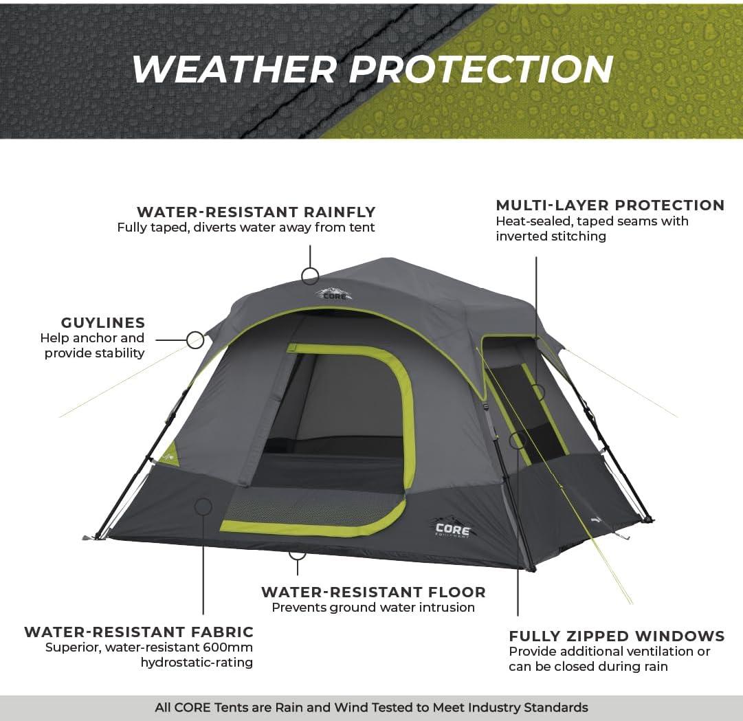 imageCORE 4 Person Instant Cabin Tent Camping Set Includes 1 Pop Up Tent with 60 Second Setup 1 Outdoor Table ampamp 2 Camp Chairs Perfect for Family Car Camping with Included Carry Bag