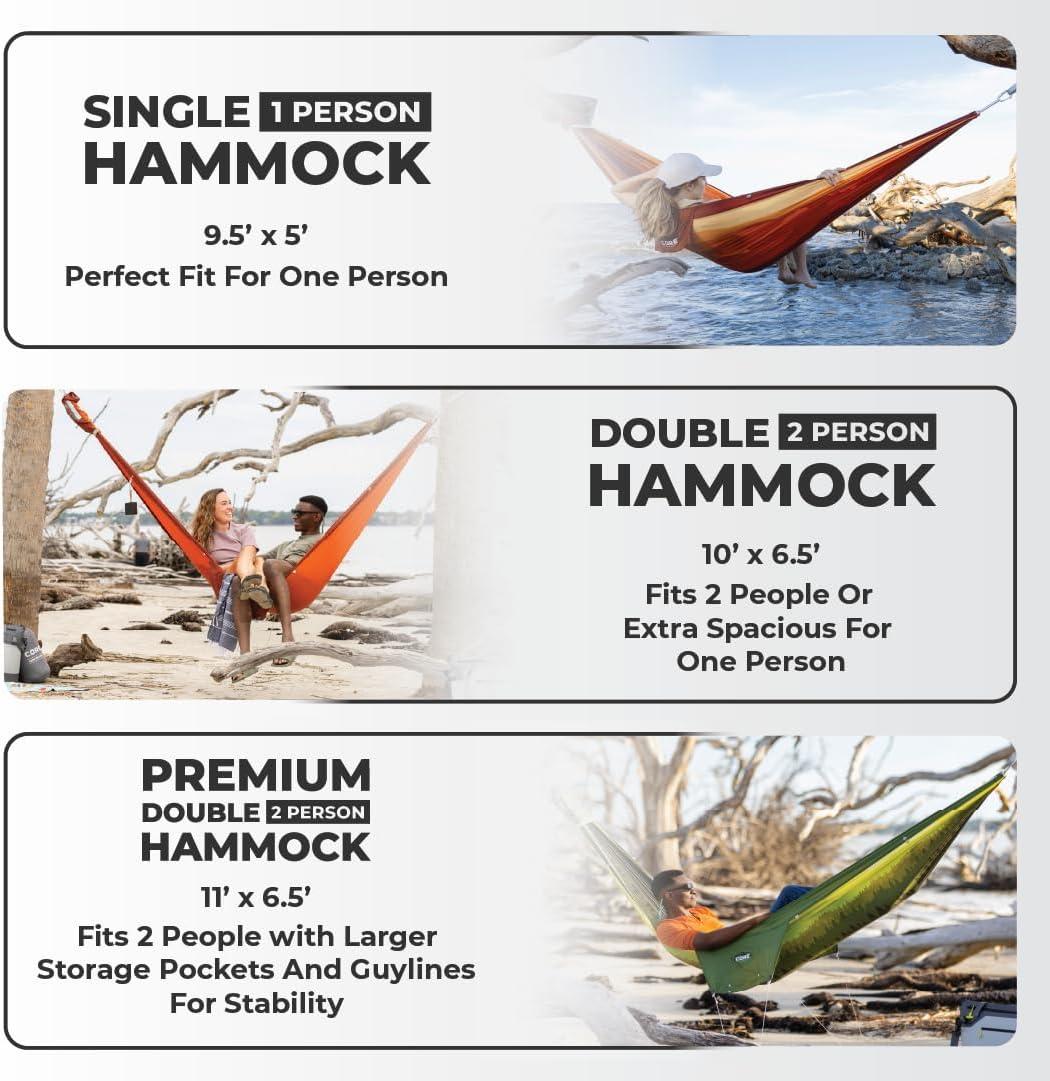 imageCORE Camping Hammock Portable Car Camping Single or Double Hammock Perfect Camping Essentials for Outdoor Hiking Travel and Backpacking Included Tree Straps Carabiners and Carry Bag