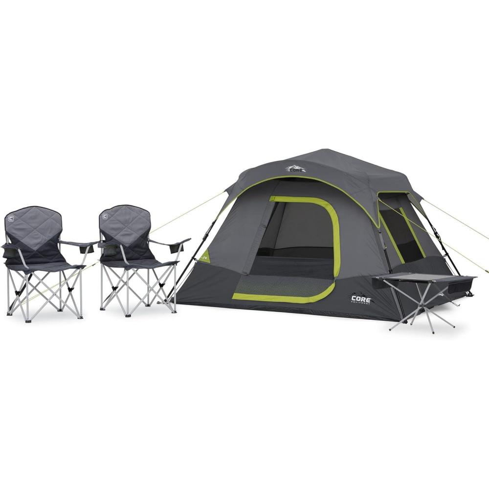 imageCORE 4 Person Instant Cabin Tent Camping Set  Includes 1 Pop Up Tent with 60 Second Setup 1 Outdoor Table ampamp 2 Camp Chairs  Perfect for Family Car Camping with Included Carry Bag