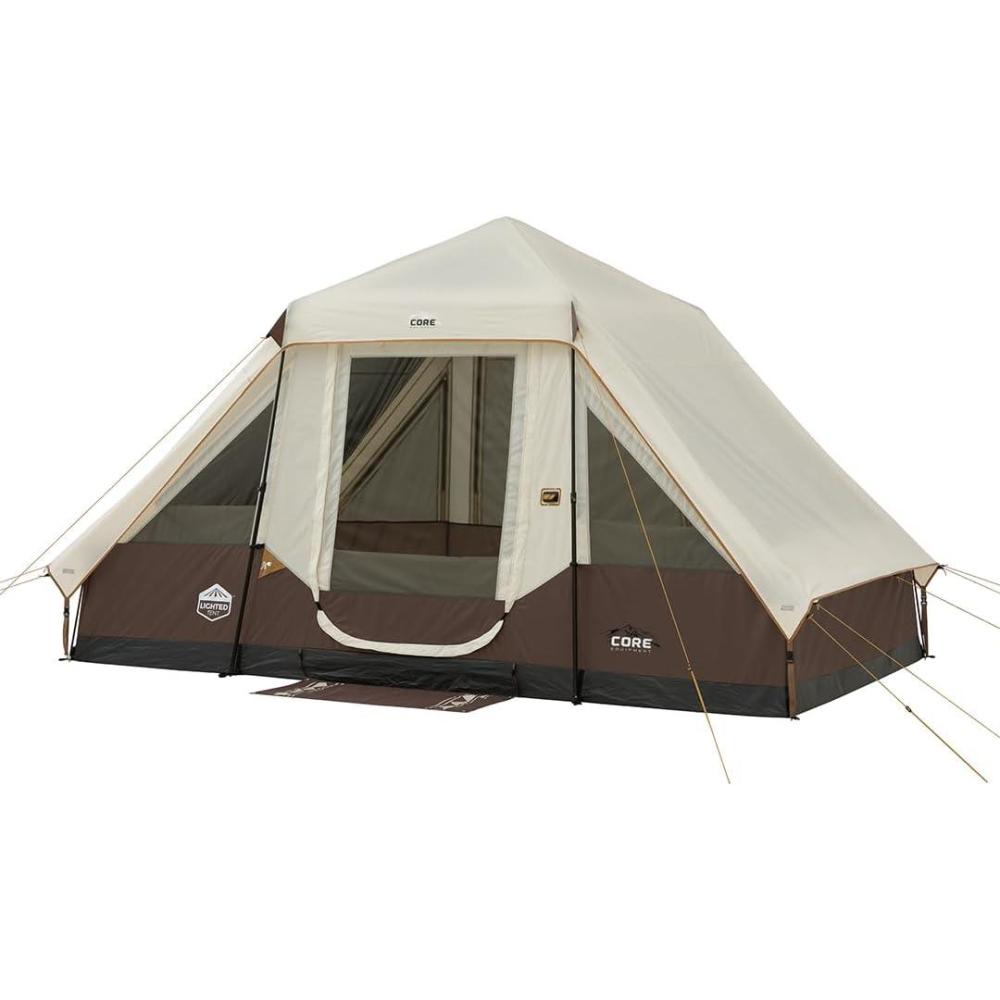 imageCORE Instant Cabin Tent with LED Lights  Large Family Lighted Pop Up Tent with Carry Bag for Camping Glamping and Backyard Adventures  Included Storage Pockets for Camp Accessories6 Person
