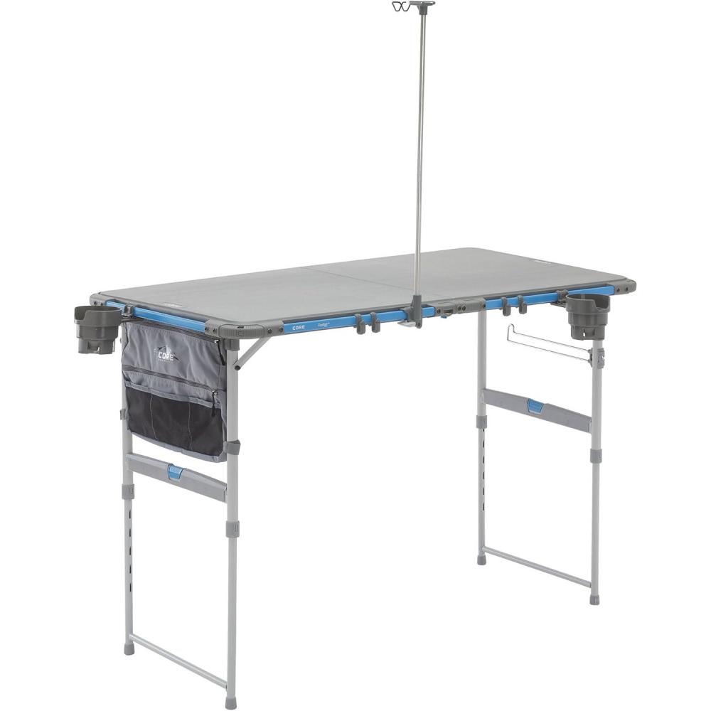 imageCORE Outdoor Camp Table  4 Foot Table with Adjustable Height and Storage for Camping Accessories  Foldable ampamp Portable for Beach Picnic Backyards BBQ Tailgate Patio and Party4 Foot Camp Table with FlexRail