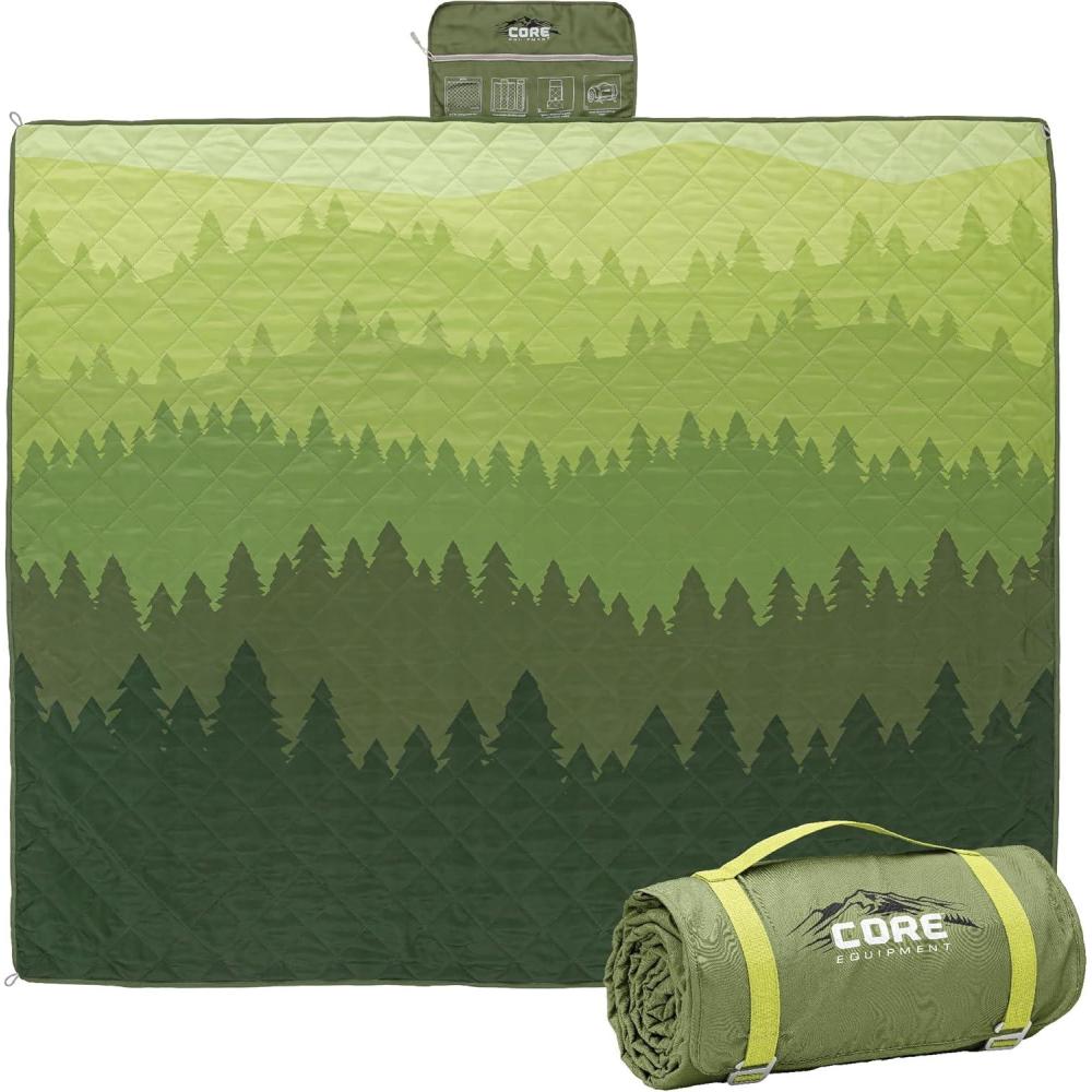 imageCORE Outdoor Weighted Blanket Packable Waterproof Picnic Blanket Beach Mat Tent Camping Rug ampamp Stadium Blanket Large Portable 94quot x 78quot Quilt Design with Builtin Straps and Carry HandleEvergreen Vista