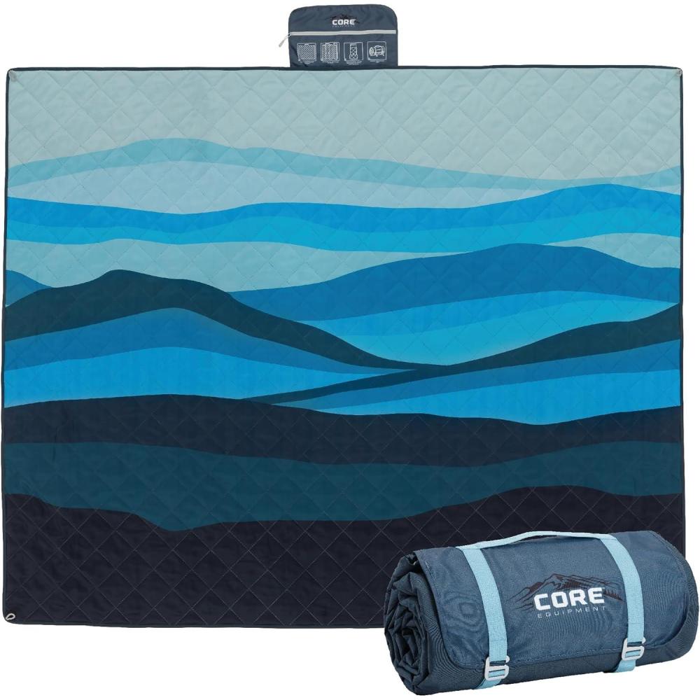 imageCORE Outdoor Weighted Blanket Packable Waterproof Picnic Blanket Beach Mat Tent Camping Rug ampamp Stadium Blanket Large Portable 94quot x 78quot Quilt Design with Builtin Straps and Carry HandleMisty Mountains