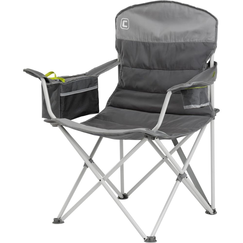 imageCORE Padded Quad Chair with Builtin Cooler  Folding Chair with Cupholder ampamp Storage Pocket for Indoor Home or Outdoor Camping  Perfect for Concert Seat Sports Beach Travel ampamp PicnicDark Gray