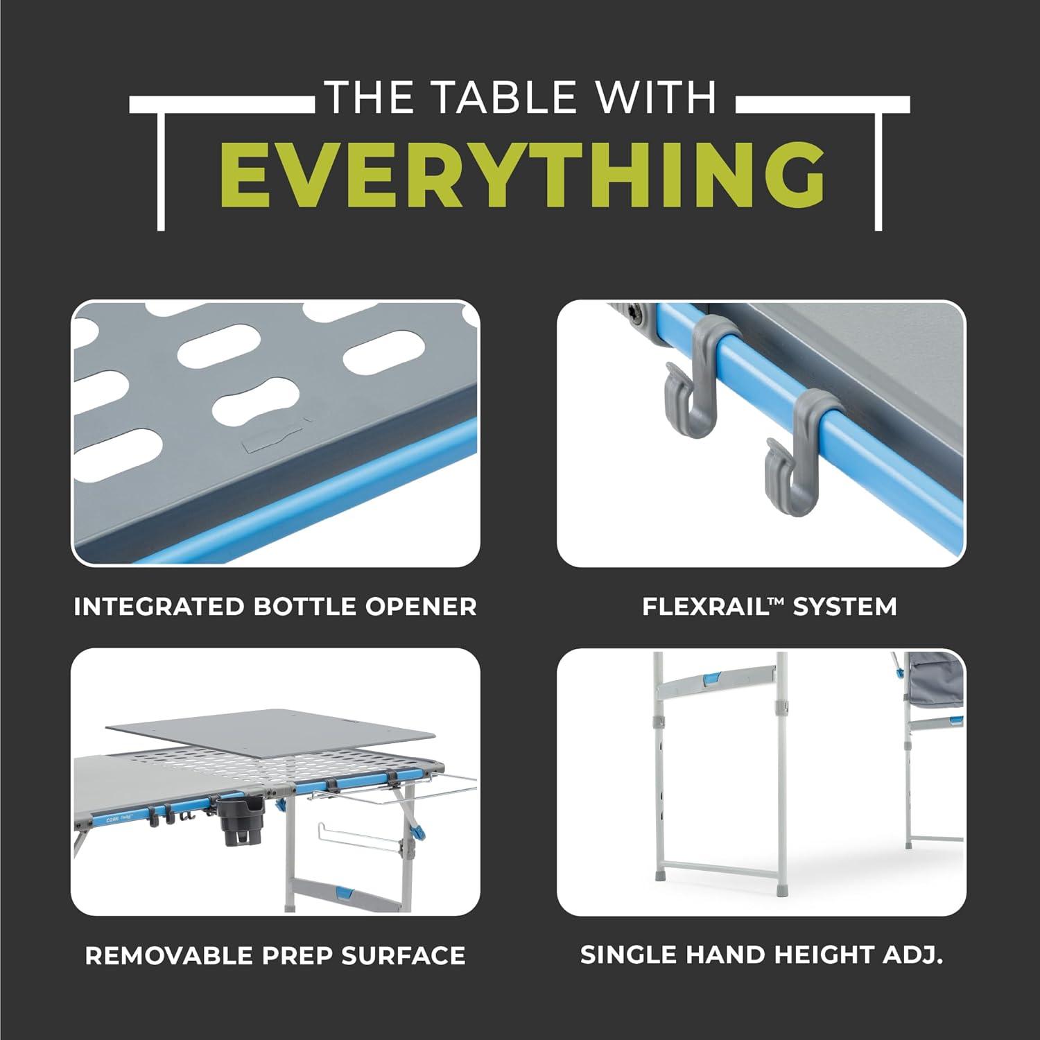 image:imageCORE Outdoor Cook Table 4 Foot Table with Adjustable Height and Storage for Cooking Accessories Foldable amp Portable for Beach Picnic Backyards BBQ Tailgate Patio and Party