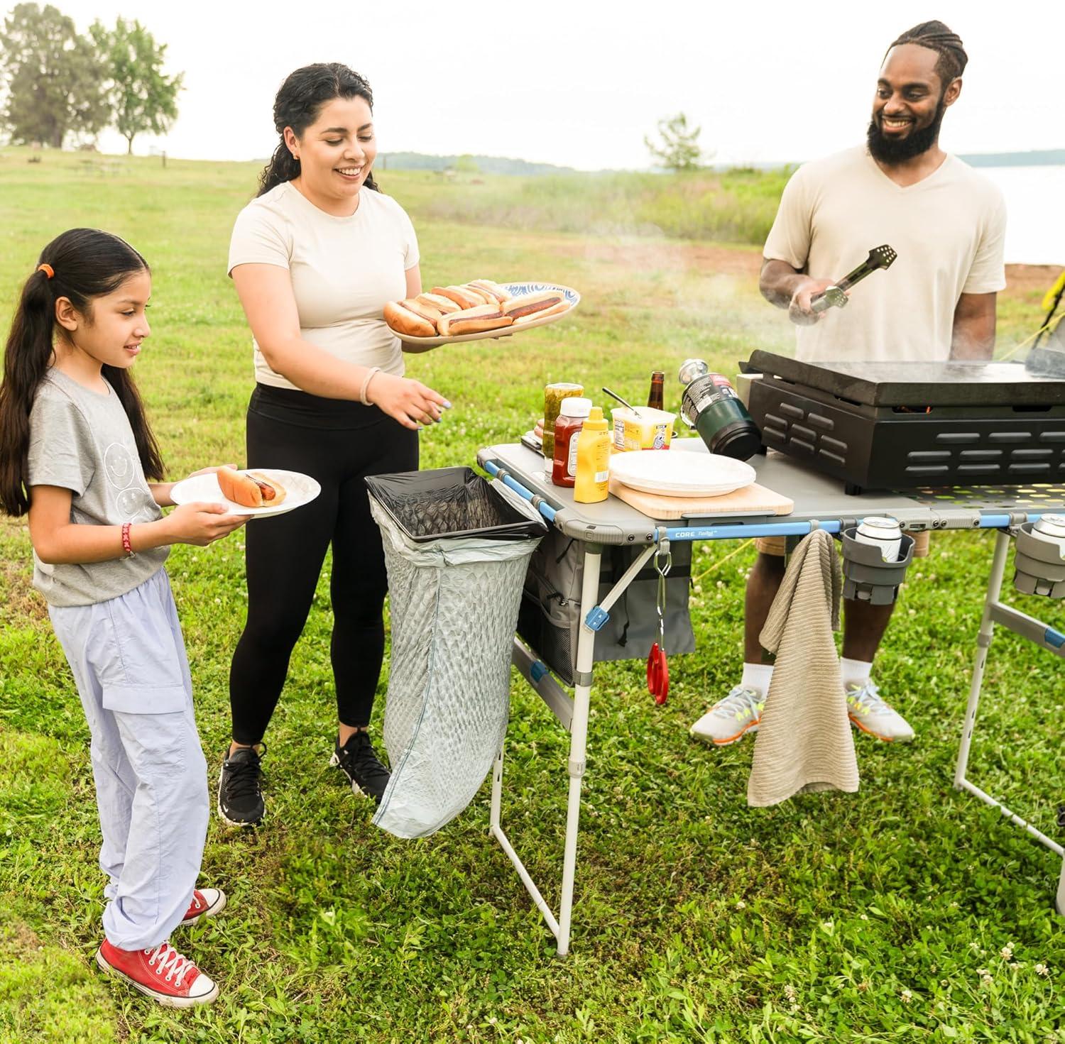 image:imageCORE Outdoor Cook Table 4 Foot Table with Adjustable Height and Storage for Cooking Accessories Foldable amp Portable for Beach Picnic Backyards BBQ Tailgate Patio and Party