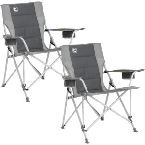 CORE Extra Large Tension Chair | Foldable Chair with Cupholders for Indoor Home or Outdoor Camping | Perfect for Concert Seat, Sports, Beach, Travel & Picnic(Dark Gray – 2 Pack)