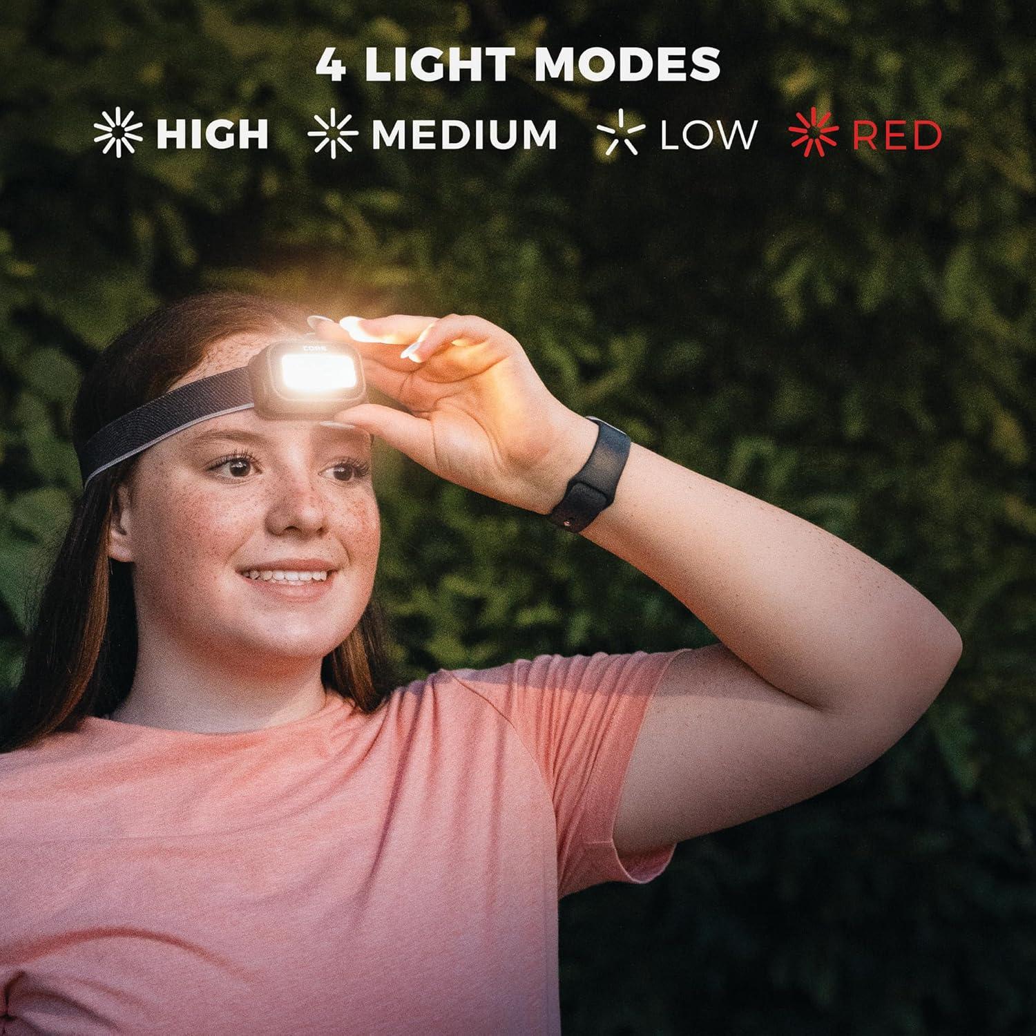 image:imageCORE 500 Lumen Headlamp 3Pack USB LED Head Light with 4 Modes Long Battery Life Water Resistant Ideal for Work Emergency Camping Running Hiking USB Cable Included