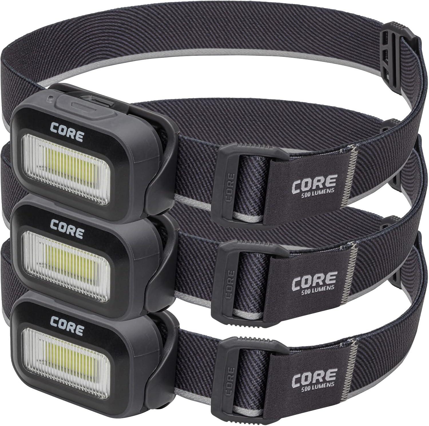 image:imageCORE 500 Lumen Headlamp 3Pack USB LED Head Light with 4 Modes Long Battery Life Water Resistant Ideal for Work Emergency Camping Running Hiking USB Cable Included