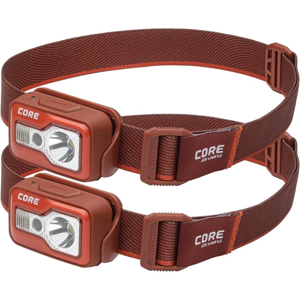 image:imageCORE 1200 Lumen Rechargeable Headlamp  USB LED Head Light with 4 Modes Long Battery Life Water Resistant  Ideal for Work Emergency Camping Running Hiking  USB Cable Included600 Lumen  2 Pack