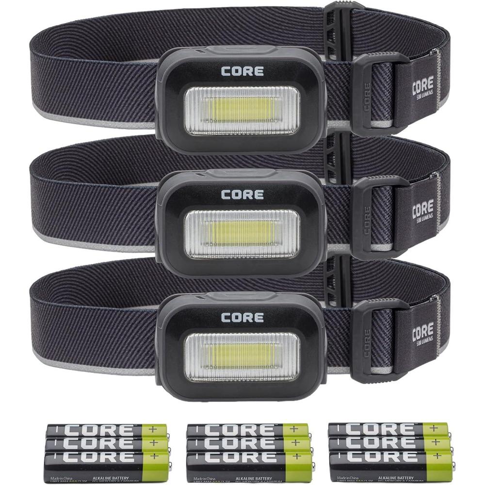 image:imageCORE 500 Lumen Headlamp 3Pack  USB LED Head Light with 4 Modes Long Battery Life Water Resistant  Ideal for Work Emergency Camping Running Hiking  USB Cable Included