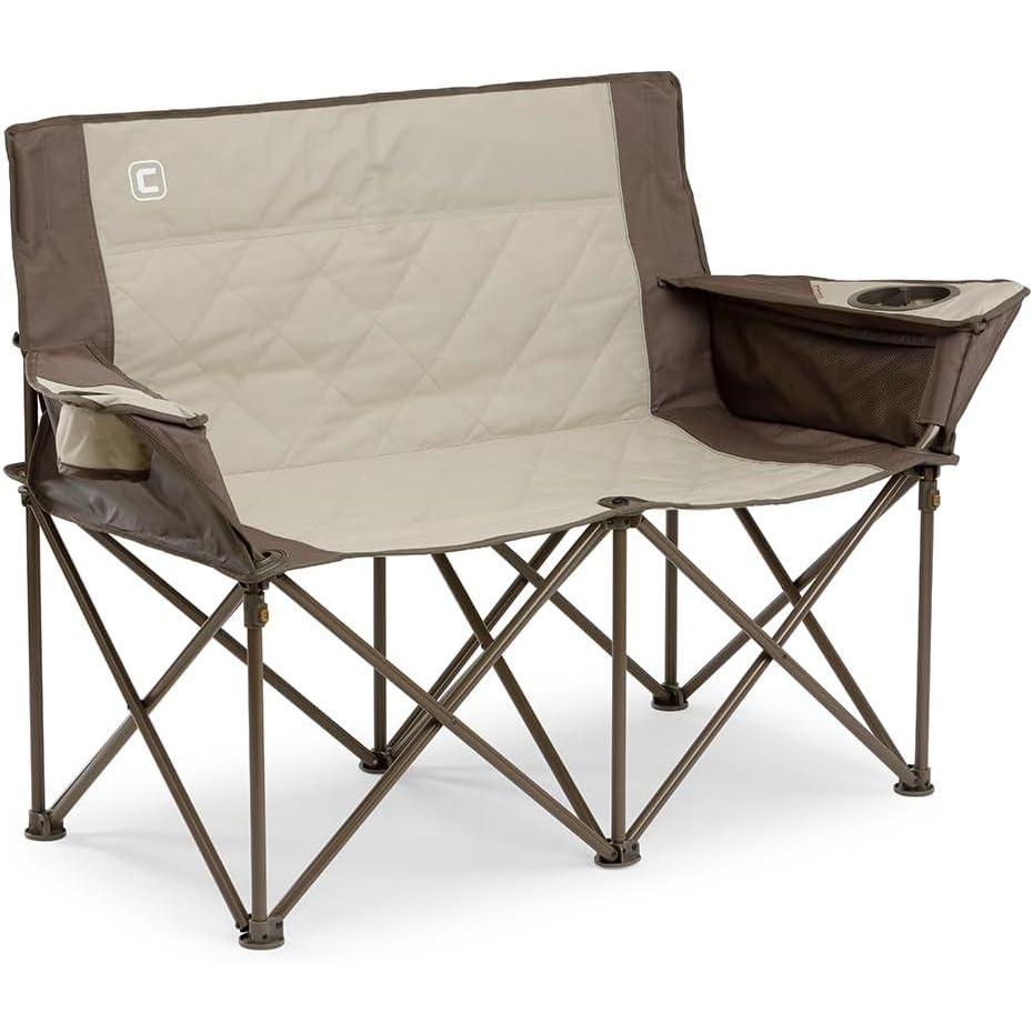 image:imageCORE Loveseat Outdoor Camp Chair  2 Person Folding Double Lawn Chair with Storage Pockets for Accessories  Perfect for Concert Seat Festivals Sports Beach Travel amp PicnicMocha Latte