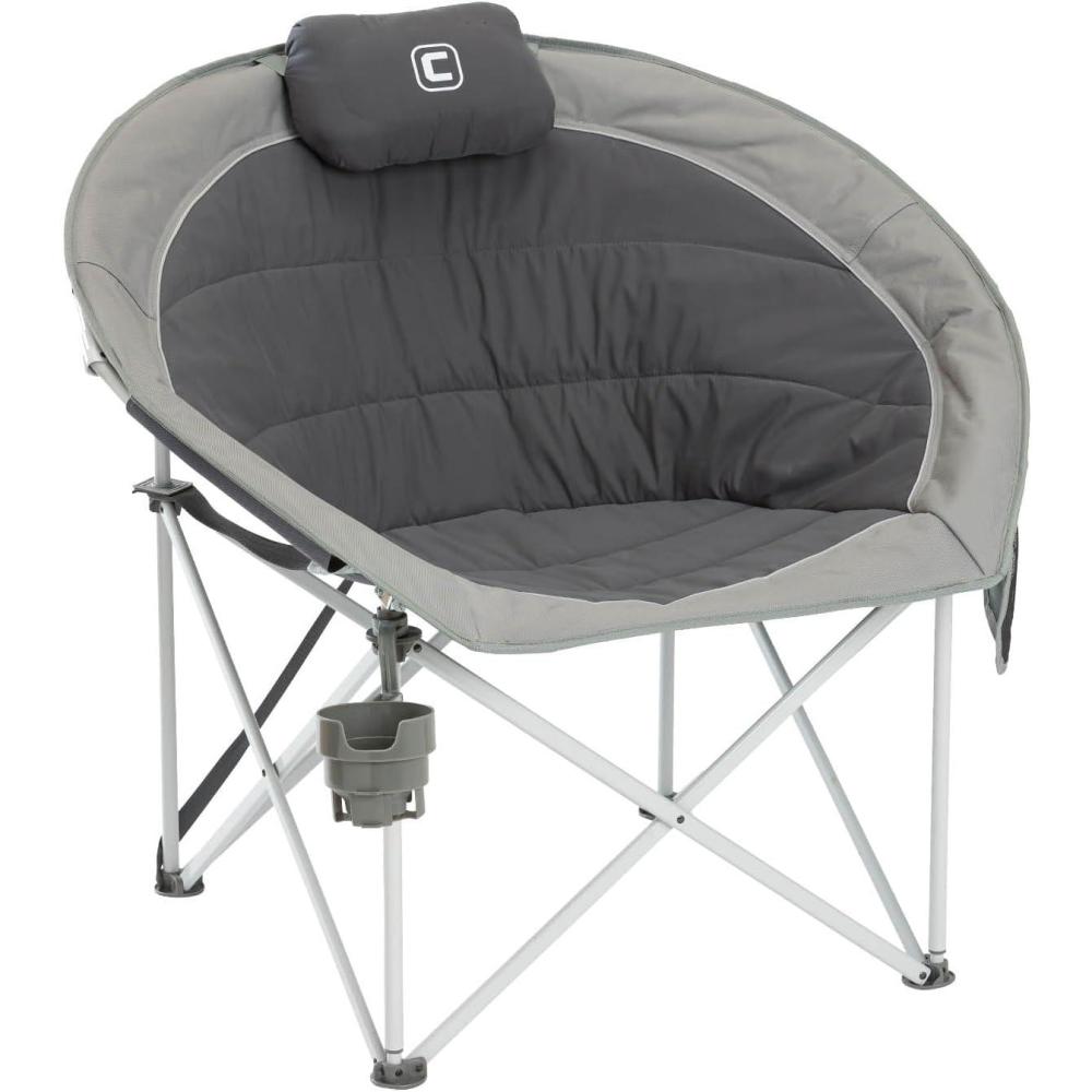 image:imageCORE Oversized Papasan Saucer Chair  Foldable Moon Lounge Chair with Cupholder amp Storage Pocket for Indoor Home or Outdoor Camping  Perfect for Concert Seat Sports Beach Travel amp PicnicDark Gray