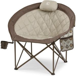 CORE Oversized Papasan Saucer Chair | Foldable Moon Lounge Chair with Cupholder & Storage Pocket for Indoor Home or Outdoor Camping | Perfect for Concert Seat, Sports, Beach, Travel & Picnic(Mocha Latte)