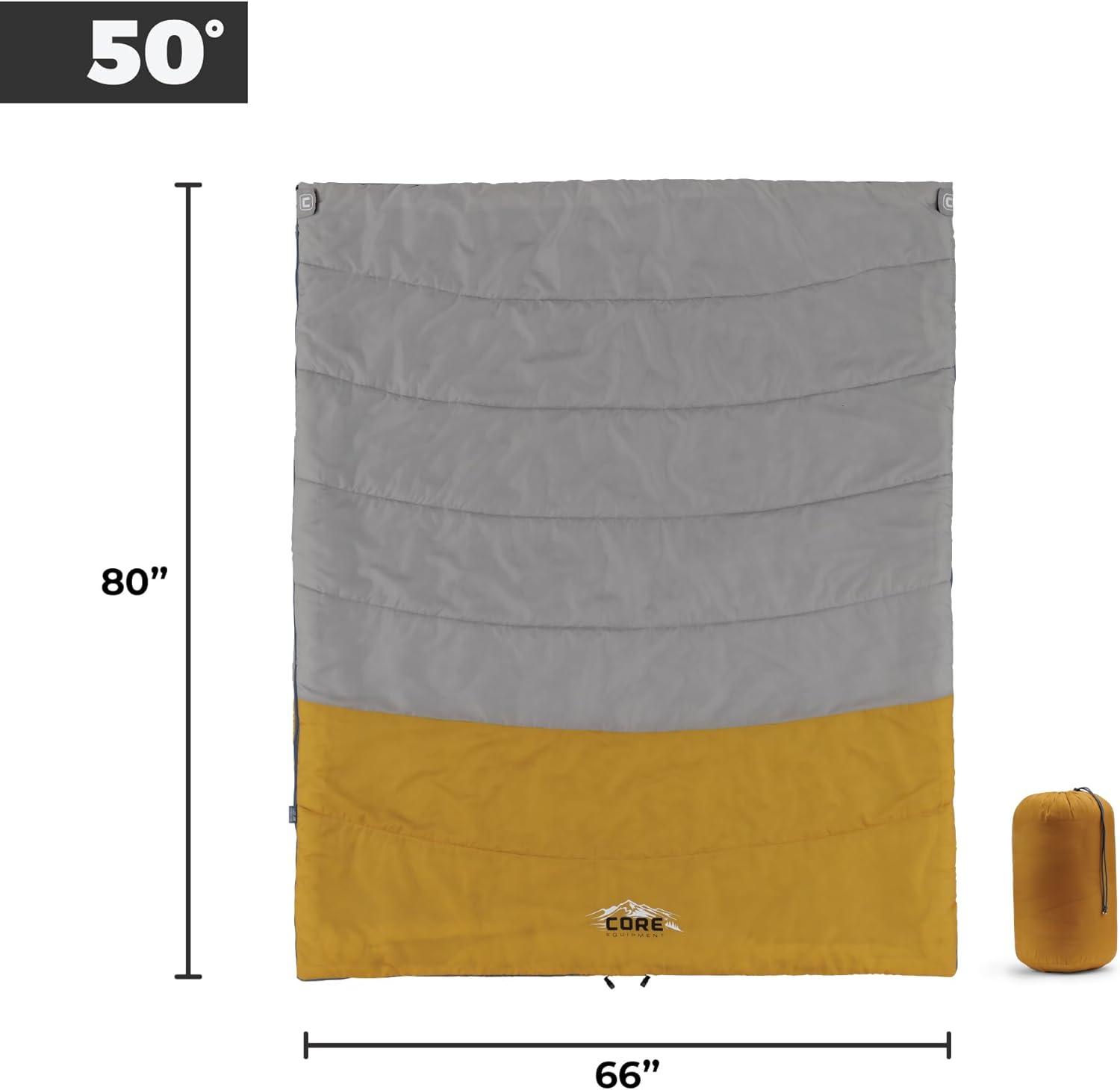 image:imageCORE 50 Degree Double Sleeping Bag Adult 2 Person Queen Size Sleep Sack Perfect for Indoor or Outdoor Use Camping Hiking amp Sleepovers Ideal for Warm 3 Season Weather