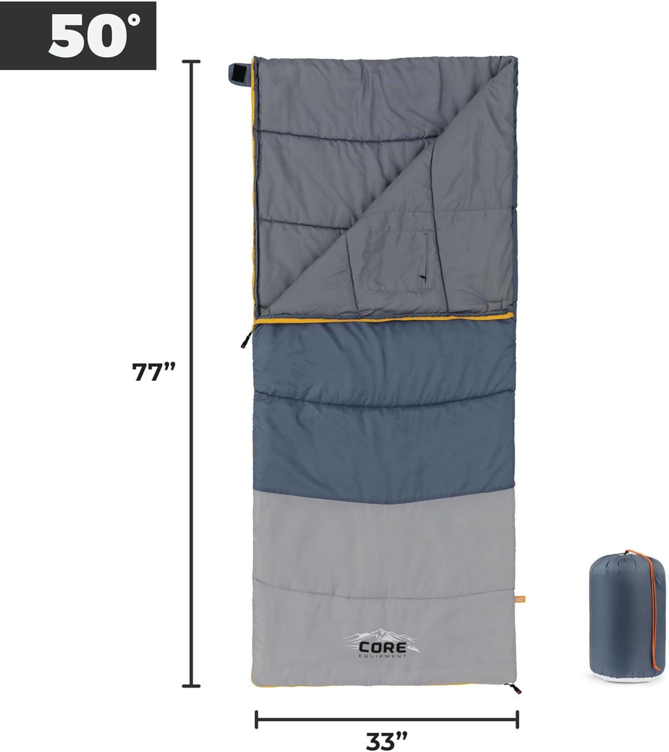 image:imageCORE Sleeping Bags for Adults Lightweight amp Compact Perfect for Indoor or Outdoor Use Camping Backpacking Hiking amp Sleepovers Ideal for Warm amp Cooler 3 Season WeatherRegular 77 x 33