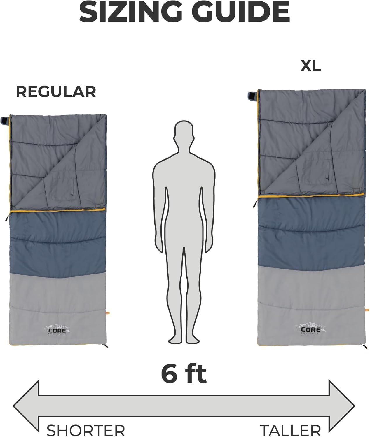 image:imageCORE Sleeping Bags for Adults Lightweight amp Compact Perfect for Indoor or Outdoor Use Camping Backpacking Hiking amp Sleepovers Ideal for Warm amp Cooler 3 Season WeatherRegular 77 x 33