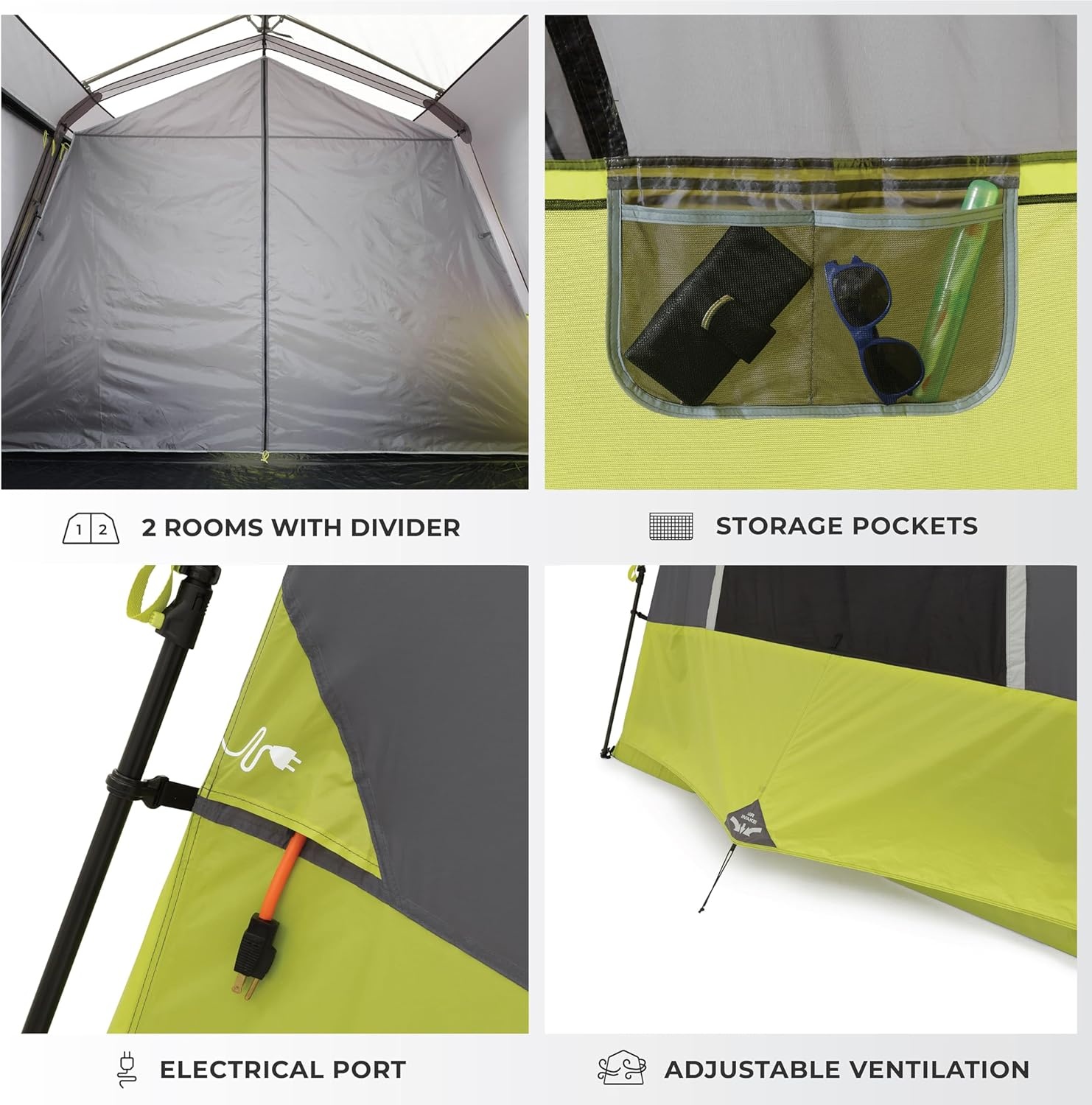 image:imageCORE Instant Cabin Tents Family Cabin Multi Room Pop Up Tents Car Camping Included Storage Pockets for Camping Accessories10 Person