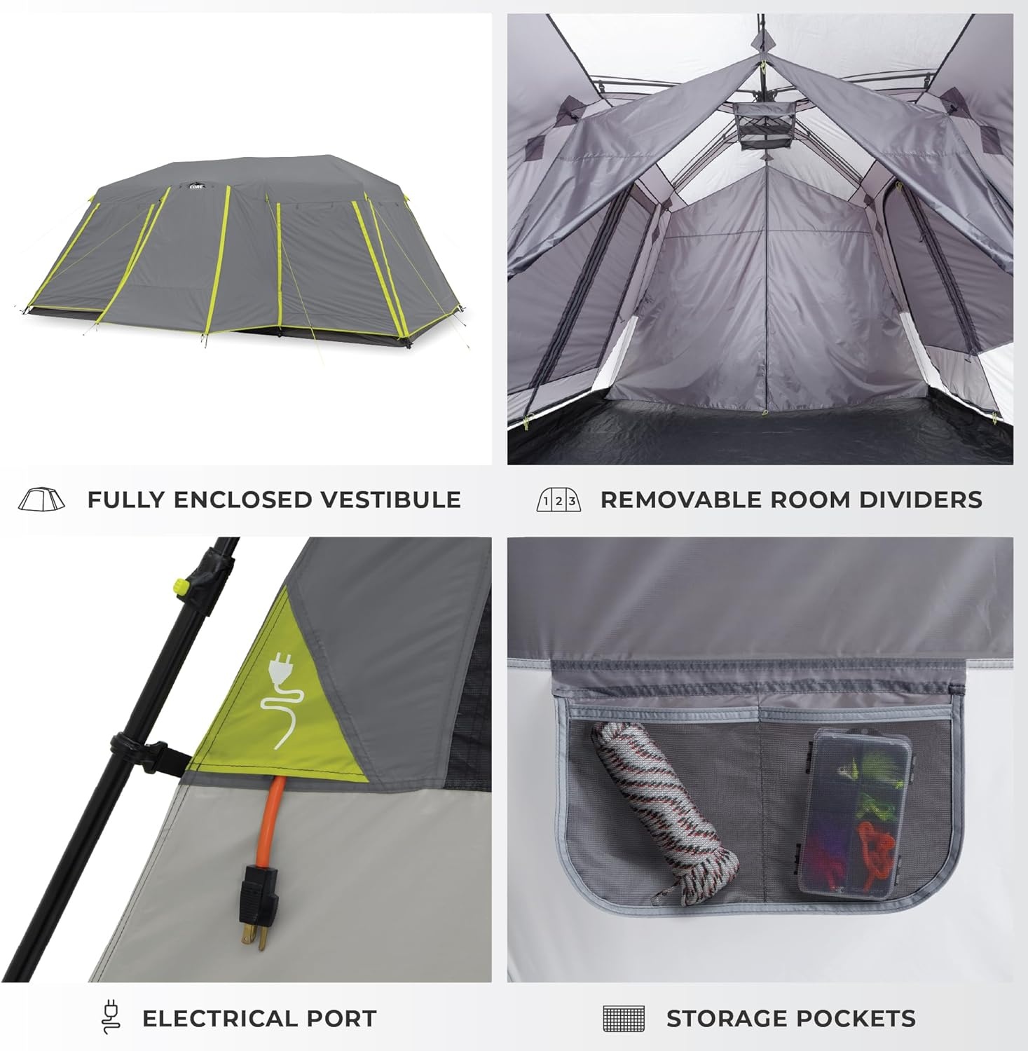 image:imageCORE Instant Cabin Tents Family Cabin Multi Room Pop Up Tents Car Camping Included Storage Pockets for Camping Accessories12 Person With Full Rainfly