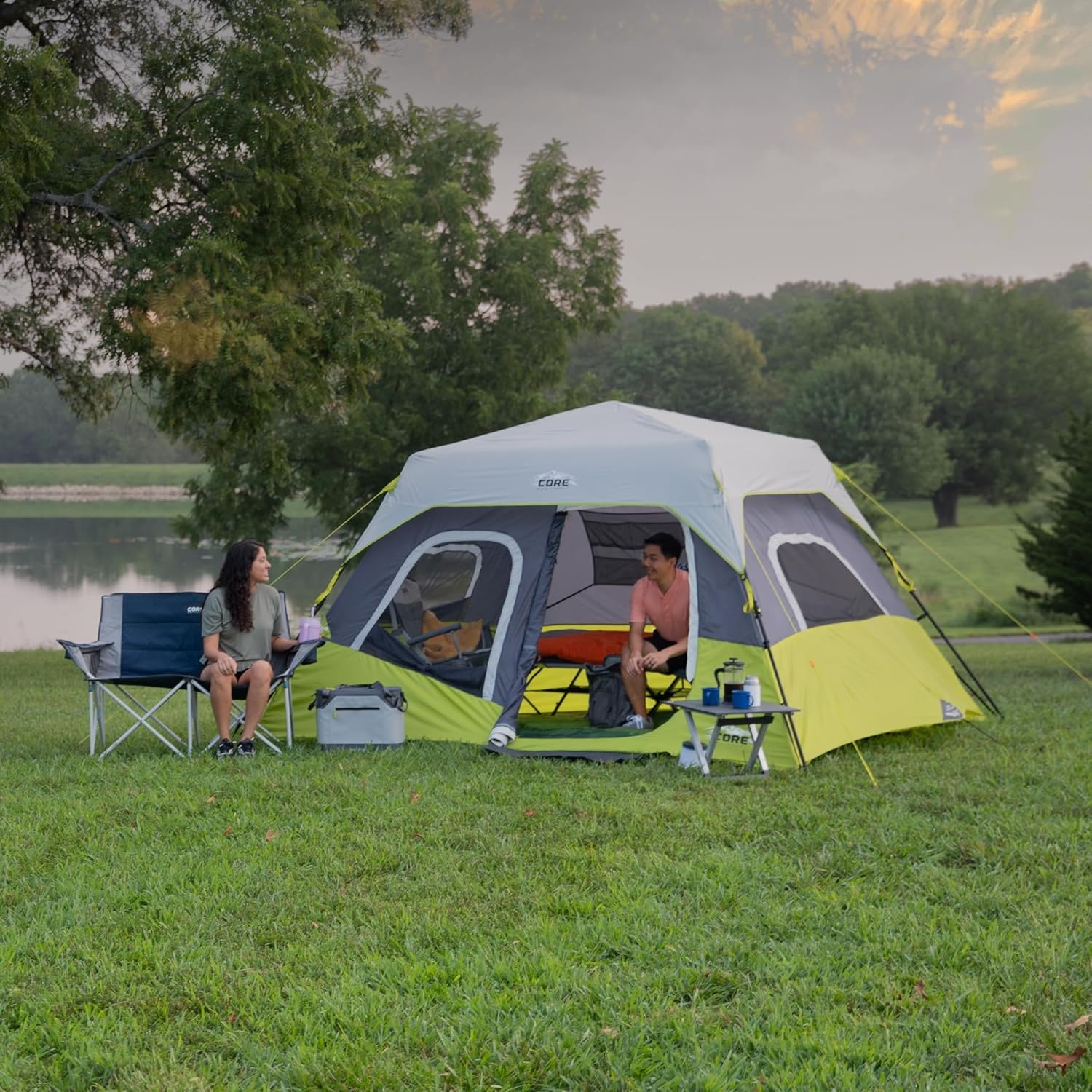 image:imageCORE Instant Cabin Tents Family Cabin Multi Room Pop Up Tents Car Camping Included Storage Pockets for Camping Accessories6 Person Light Gray