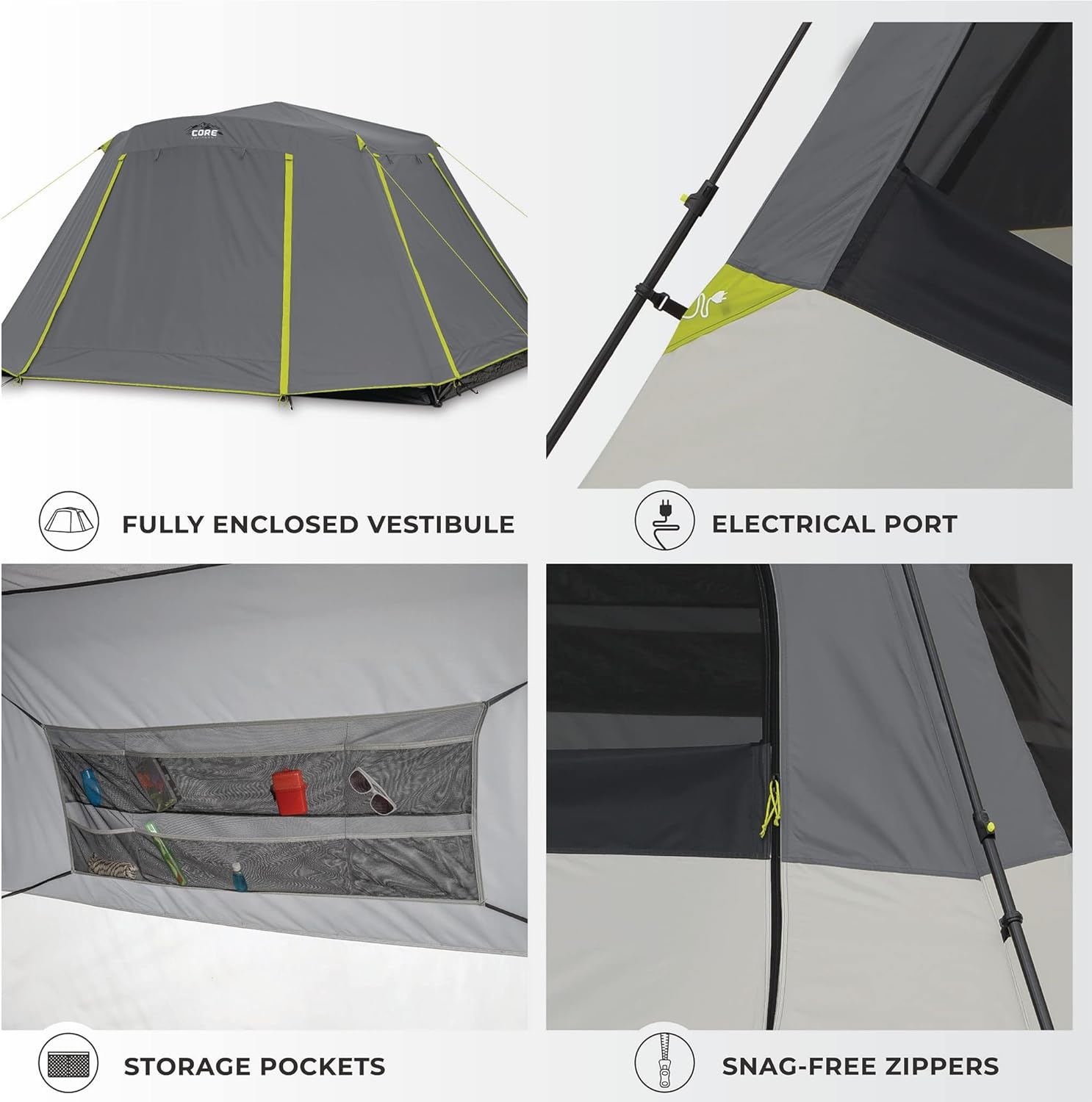 image:imageCORE Instant Cabin Tents Family Cabin Multi Room Pop Up Tents Car Camping Included Storage Pockets for Camping Accessories6 Person With Full Rainfly