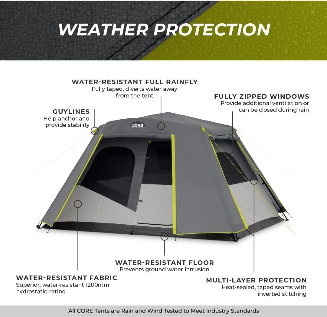 image:imageCORE Instant Cabin Tents Family Cabin Multi Room Pop Up Tents Car Camping Included Storage Pockets for Camping Accessories6 Person With Full Rainfly