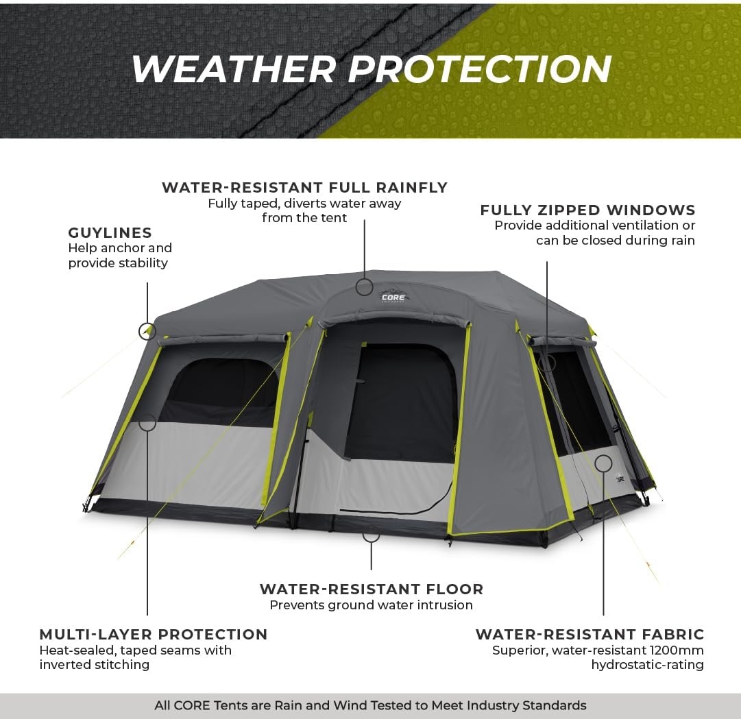 image:imageCORE Instant Cabin Tents Family Cabin Multi Room Pop Up Tents Car Camping Included Storage Pockets for Camping Accessories9 Person With Full Rainfly