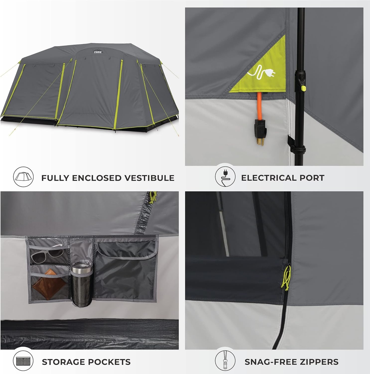 image:imageCORE Instant Cabin Tents Family Cabin Multi Room Pop Up Tents Car Camping Included Storage Pockets for Camping Accessories9 Person With Full Rainfly